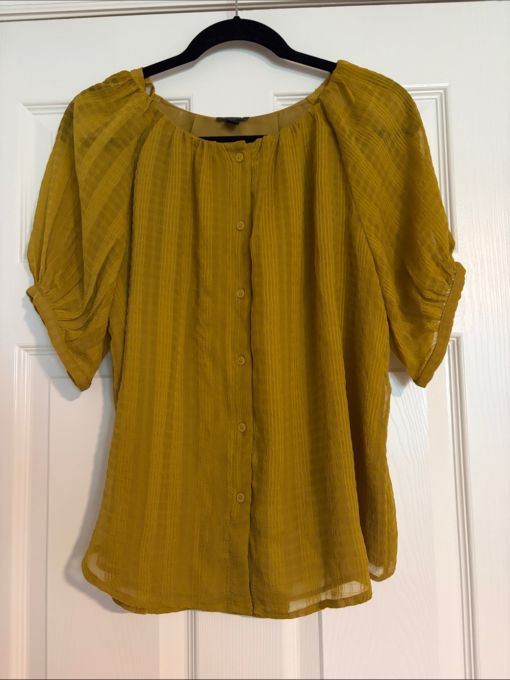 Ann Taylor Petite Mustard Yellow Button-Front Blouse